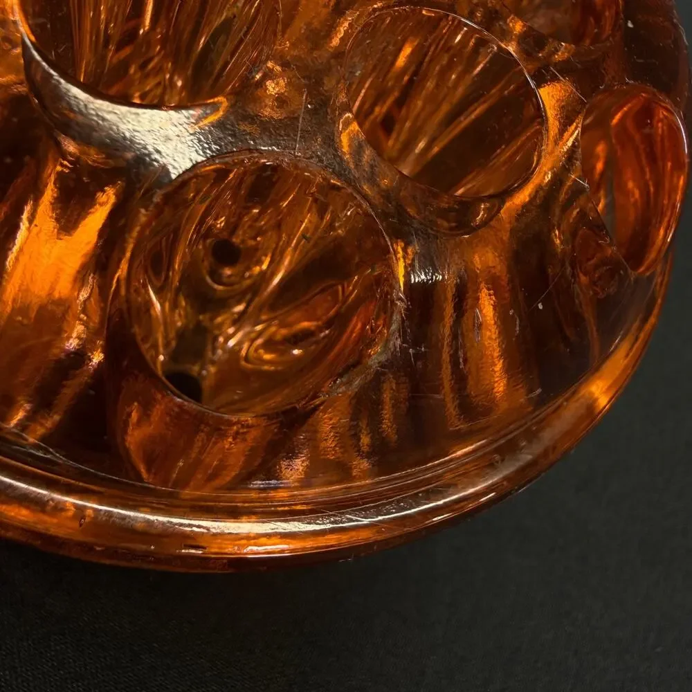 Floral Frog Glass Amber Color Vintage Decortications Floral Arrangements 13 hole